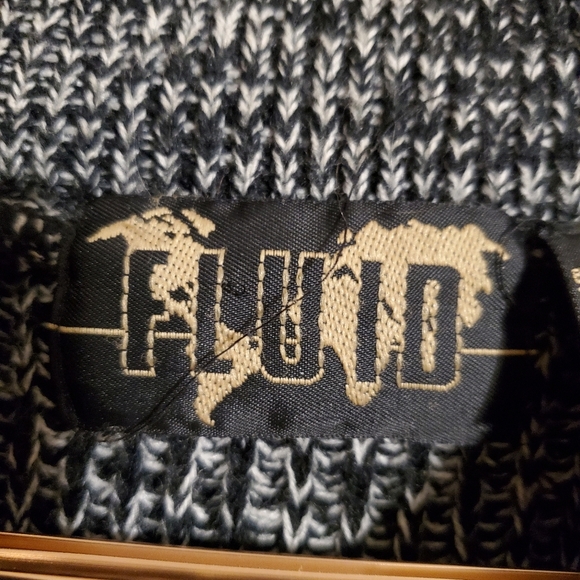 Fluid Mens Sweater. XL. Gray Bkack. Gray Demin Patchwork Shoukder. Long Sleeves - Picture 2 of 5